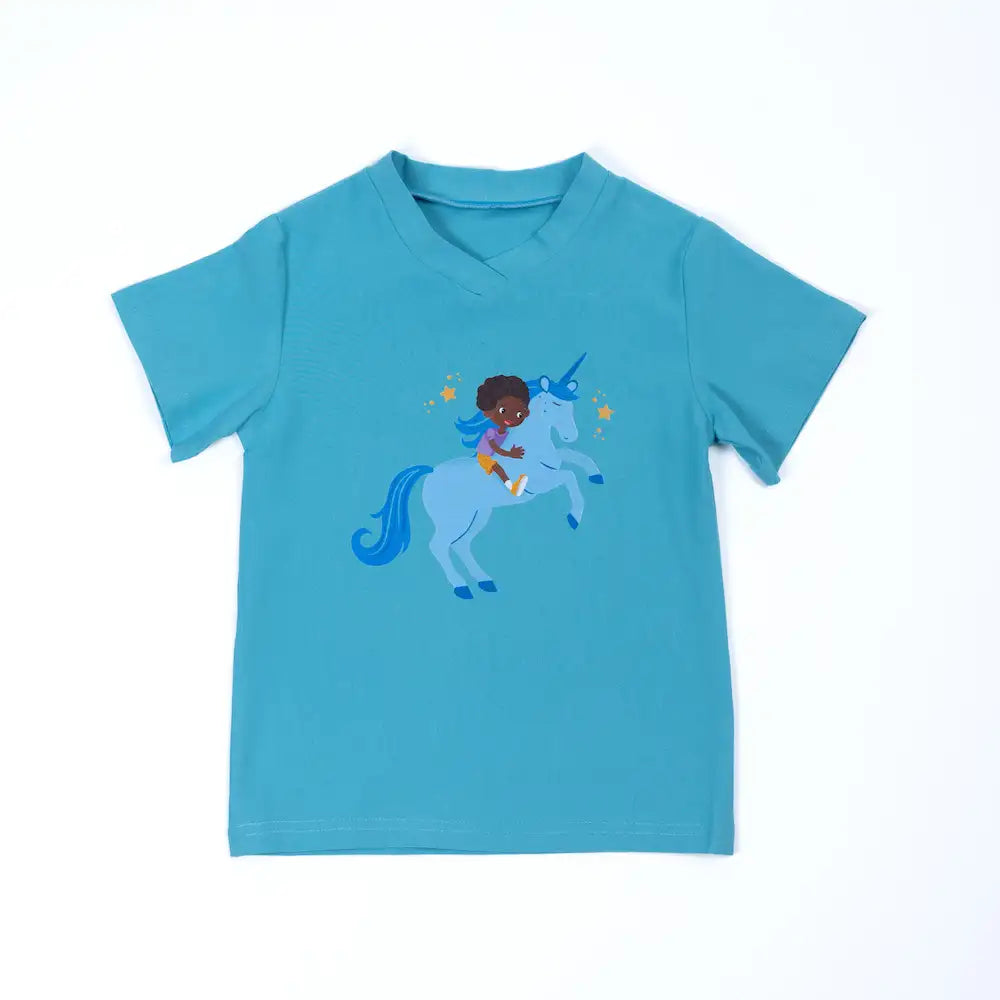 pauakids Kurzarm-Shirt Einhörner für alle aqua Vorderansicht